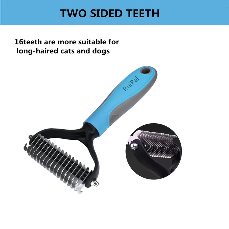 Ruipai undercoat rake for dogs -Pet Grooming Brush, for shedding is used to remove the hair pads and tangles of dogs and cats, large hair removal base , Blue ，double-sided professional -Detangler Comb - BeesActive Australia