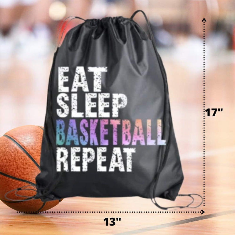 Basketball Drawstring Bag for Girls, Eat Sleep Basketball Repeat, Black Hoops Basketball Bag, Basketball Player Gift, Sport Pack Cinch Sack - BeesActive Australia