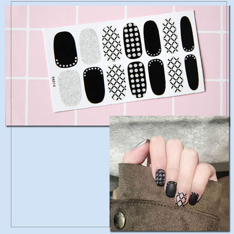 SILPECWEE 6 Sheets Solid Color Nail Polish Wraps Strips and 1Pc Nail File Lattice Glitter Adhesive Nail Art Stickers Decals Manicure Kit - BeesActive Australia