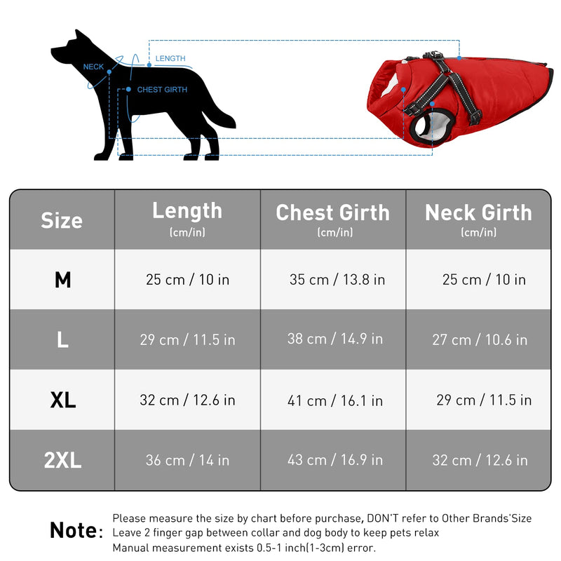 Dog Jacket for Small Medium Dogs - Dog Winter Coat Fleece Lined with Harness Cozy Warm - Waterproof Windproof Dog Cold Weather Vest with Zipper Easy Wear - Reflective Dog Winter Clothes Outdoor Hiking Red XL - BeesActive Australia