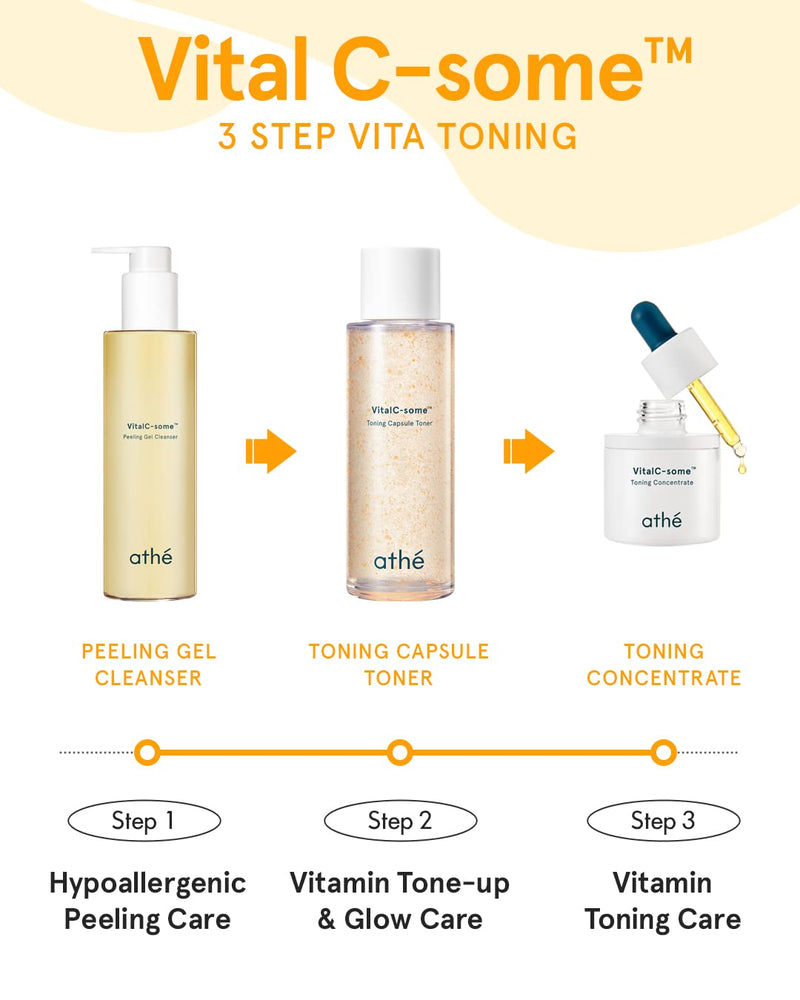 ATHE Vital C-Some Toning Capsule Toner, Vegan Vitamin C Essence for Face with Hyaluronic Acid & Ceramide, Vitality & Moisturizing for Dry & Dull Skin, Improves Tone & Textures, 4.39 fl.oz. - BeesActive Australia
