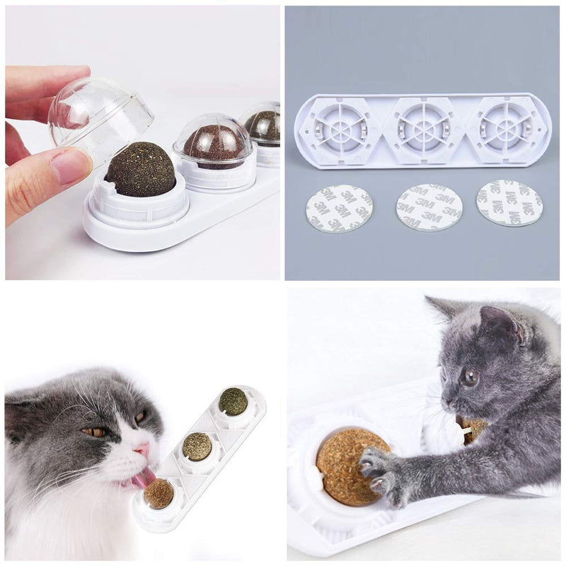 WoLover Catnip Wall Ball Toys – Rotatable Cat Snack Edible Balls with Natural Healthy Catnip | Silvervine | Gall Nut, Kitten Playing Chewing Cleaning Teeth Toy - BeesActive Australia