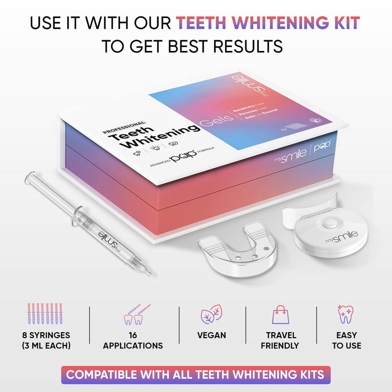 mysmile Teeth Whitening Gel Refills x 8 (3ml Each) - Sensitivity-Free & Peroxide-Free Pap+ Tooth Whitening Gel - 10 Min Stain Removal - Enamel-Safe Syringes - Vegan Teeth Whitener - BeesActive Australia