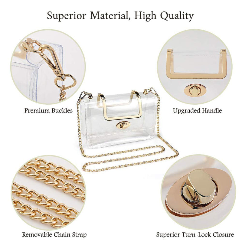 MOETYANG Womens Transparent Clutch Clear Purse Crossbody with Golden Chain Strap PGA Stadium Approved Bags - BeesActive Australia