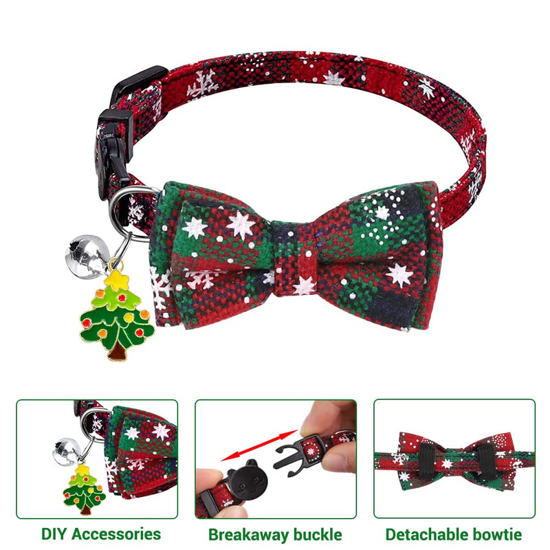 YUJUN 3Pack Christmas Cat Collars Breakaway with Bow tie and Bell Christmas Adjustable Plaid Snowflake Collar Buckle Safety for Puppy Kittens - BeesActive Australia