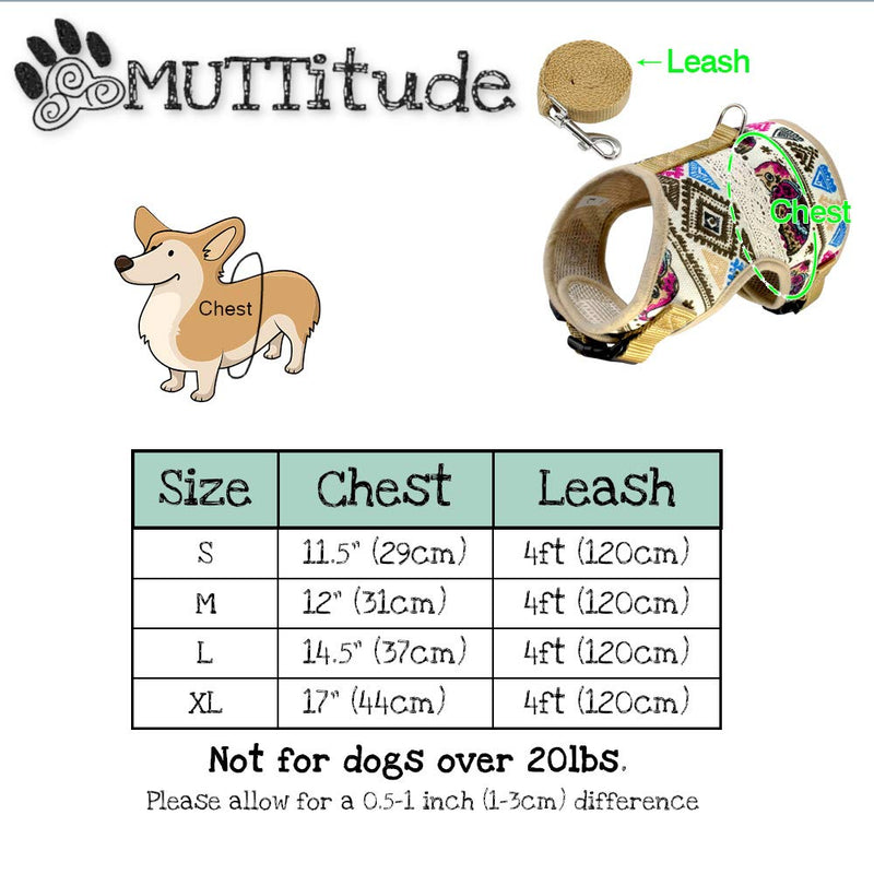 Muttitude Dog Harness & Leash Set for Small Breeds L 6-12 lb, Chest 13-16” Pueblo - BeesActive Australia