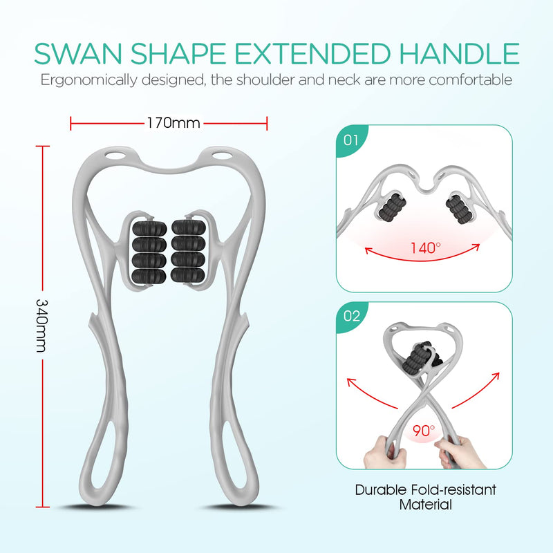 VOYOR Neck Massager Roller, Handheld Neck Massager for Neck Pain Shoulder Legs Muscle Relief, Deep Tissue Shiatsu Massage with 8 Pressure Trigger Point Balls, Lightweight & Portable MS410 (Grey) - BeesActive Australia