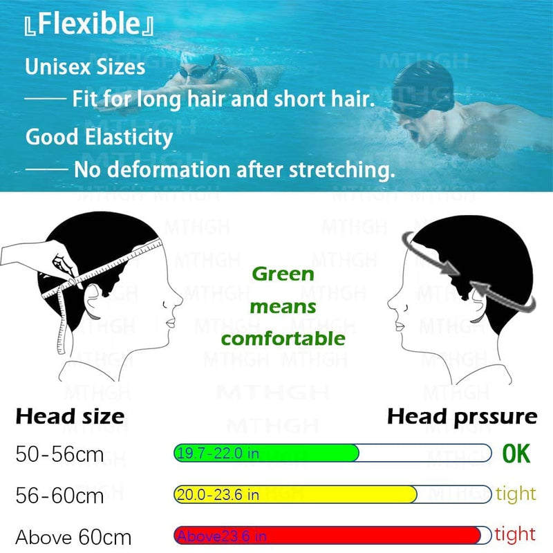 Swim Cap for Kids Girls Boys, Swimming Cap for Long Hair, 2Pack Silicone Swimmer Cap for Youths Unisex Black+White - BeesActive Australia