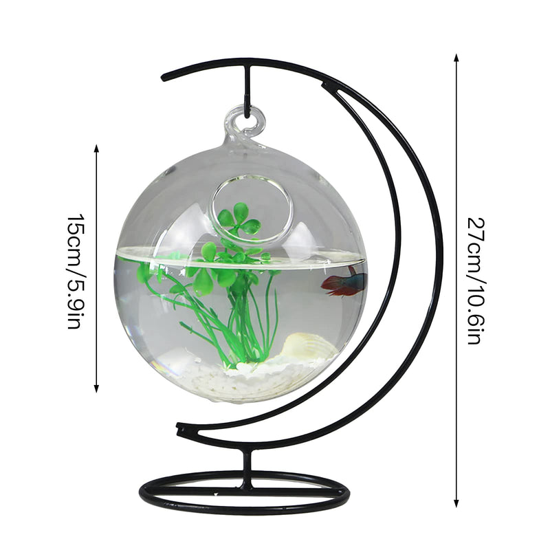 STOYRB Desktop Hanging Glass Fish Tank Mini Table Aquarium Glass Betta Fish Bowl Clear Fish Cylinder Bowl with Iron Stand for Office Home Decor, 1 Fish Bowl A1 - BeesActive Australia