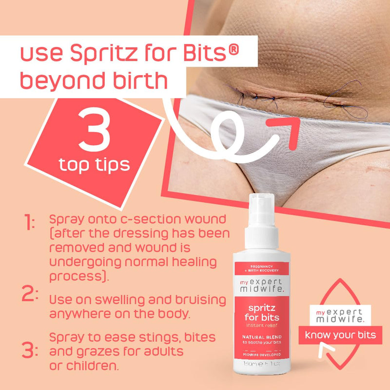 My Expert Midwife Spritz for Bits, Pregnancy & Postnatal Relief Perineal Spray for New Mums, Hospital Bag Maternity Essential, Natural Formula for Soothing Care After Giving Birth – 150ml 150 ml (Pack of 1) - BeesActive Australia