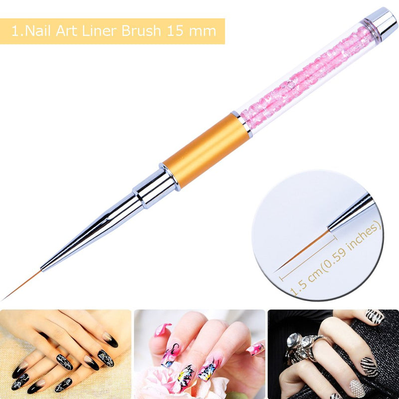 Ycyan 5Pcs UV Gel Nail Art Design Brushes Rhinestone Handle Nail Drawing Painting Carving Liner Pen Brush Set - BeesActive Australia