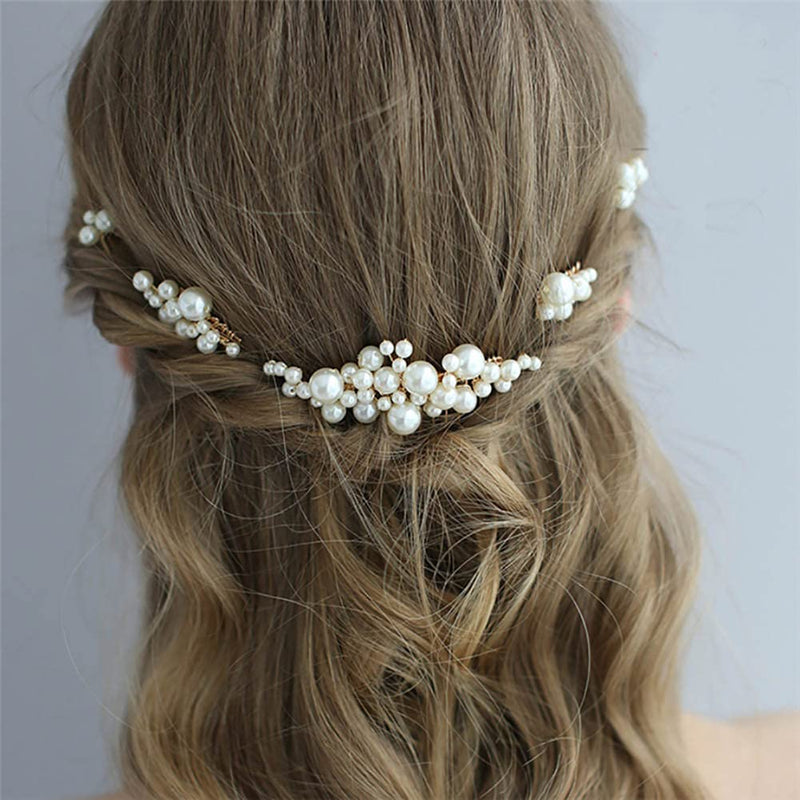 5 Pcs Bridal Pearl Hair Comb Hairpin Handmade Pearl Hair Slides Rhinestone Bridal Headpiece Hair Accessories for Women - BeesActive Australia