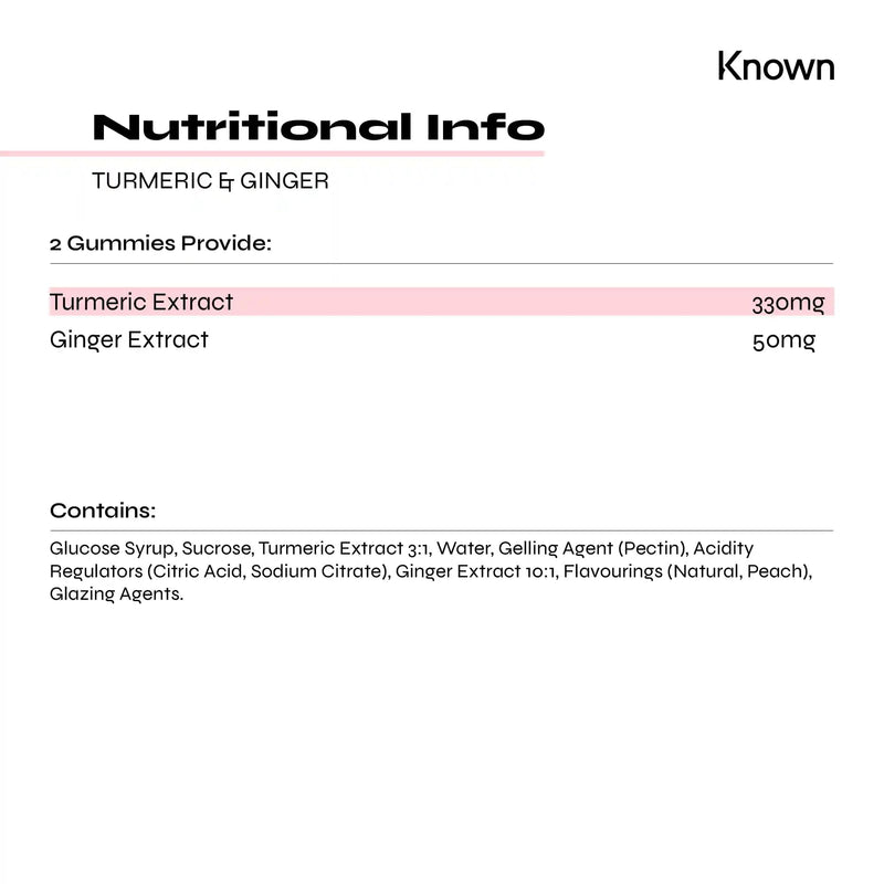 Vegan Turmeric & Ginger Vitamin Gummies by Known Nutrition | 60 Two-a-Day Gummies (One Month�s Supply) | Vegan Food Supplement with Natural Botanical Extract | 100% Natural Peach Flavoured 1 - BeesActive Australia