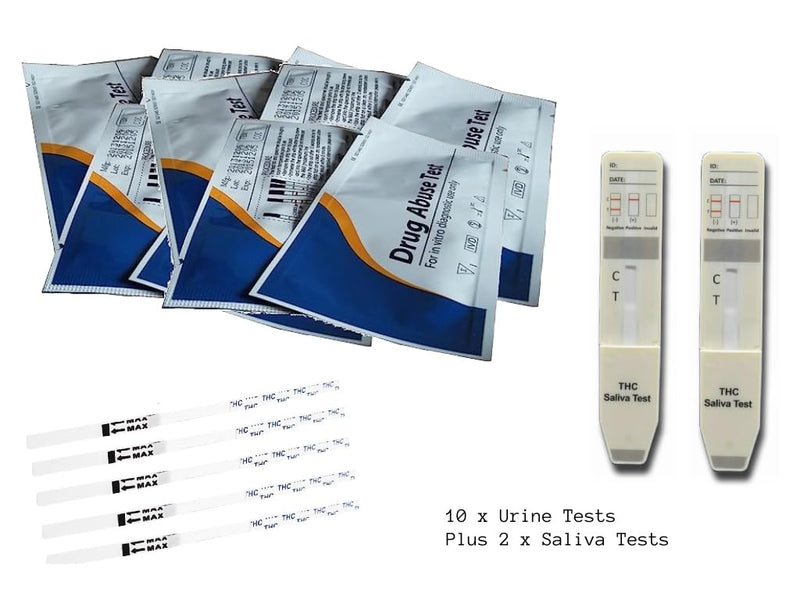 10 x Cannabis Urine Drug Screening/Testing Test Kit - Includes 2 Saliva Tests (10 x Cannabis Tests) 10 - BeesActive Australia