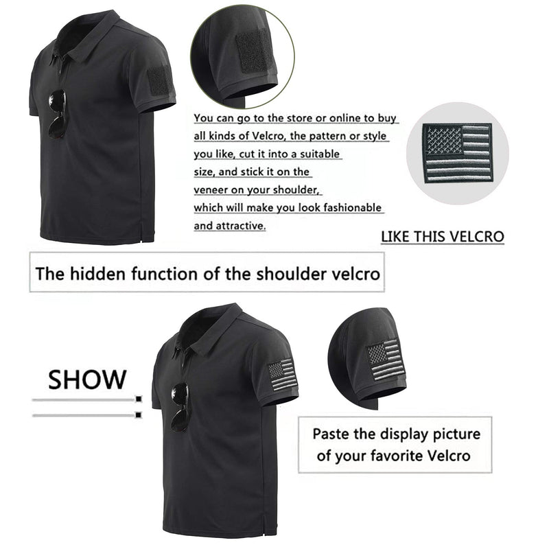 LAIWANG Men's Outdoor Performance Tactical Polo Shirts Short Sleeve Moisture Wicking Sports Golf Tennis T-Shirt Small Black - BeesActive Australia