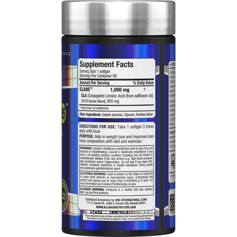 ALLMAX Essentials CLA95 - 90 Softgels - Conjugated Linoleic Acid - 95% Active CLA Isomers Per Capsule - 90 Servings 90 Count (Pack of 1) - BeesActive Australia