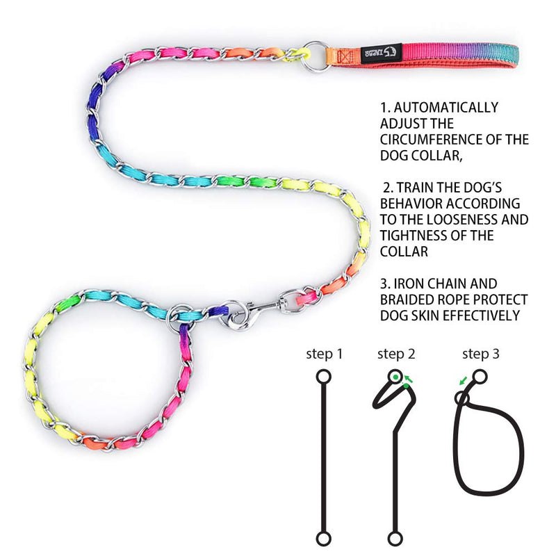 TSPRO Rainbow Dog Choker Collar Dog Chain Collar for Choker Dogs Slip Choker Collar for Training Dog Choker Chain Medium Dogs and Small Dogs(Rainbow collar-20.5inches ) Small Collar Length: 39cm/15inches colorful - BeesActive Australia