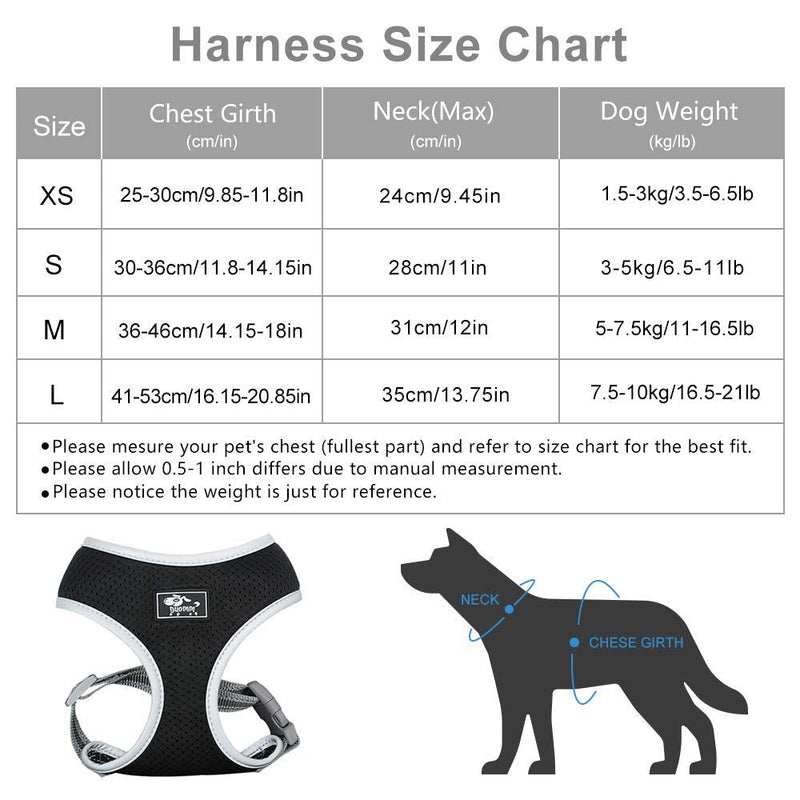 Puppy Harness and Leash Set - Dog Vest Harness for Small Dogs Medium Dogs- Adjustable Reflective Step in Harness for Dogs - Soft Mesh Comfort Fit No Pull No Choke XS Black - BeesActive Australia