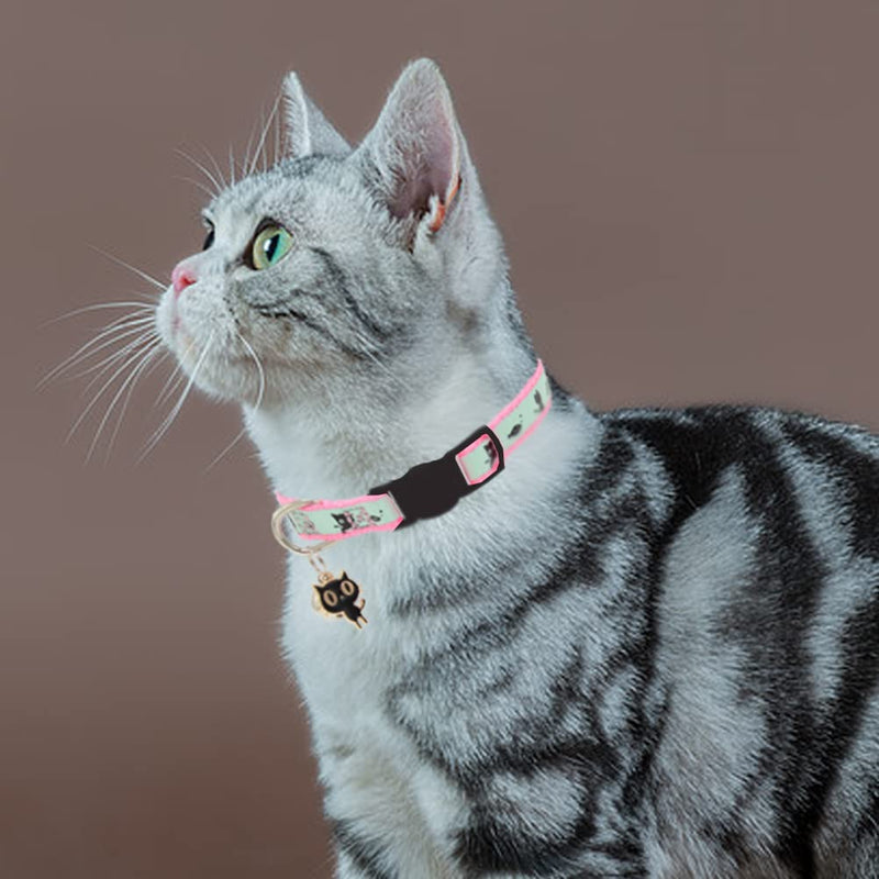 Barleygoo 2 Pack Glow in The Dark Cat Collar with Bell Breakaway Safety Cat Puppy Collars with Pendant Light Blue & Pink - BeesActive Australia