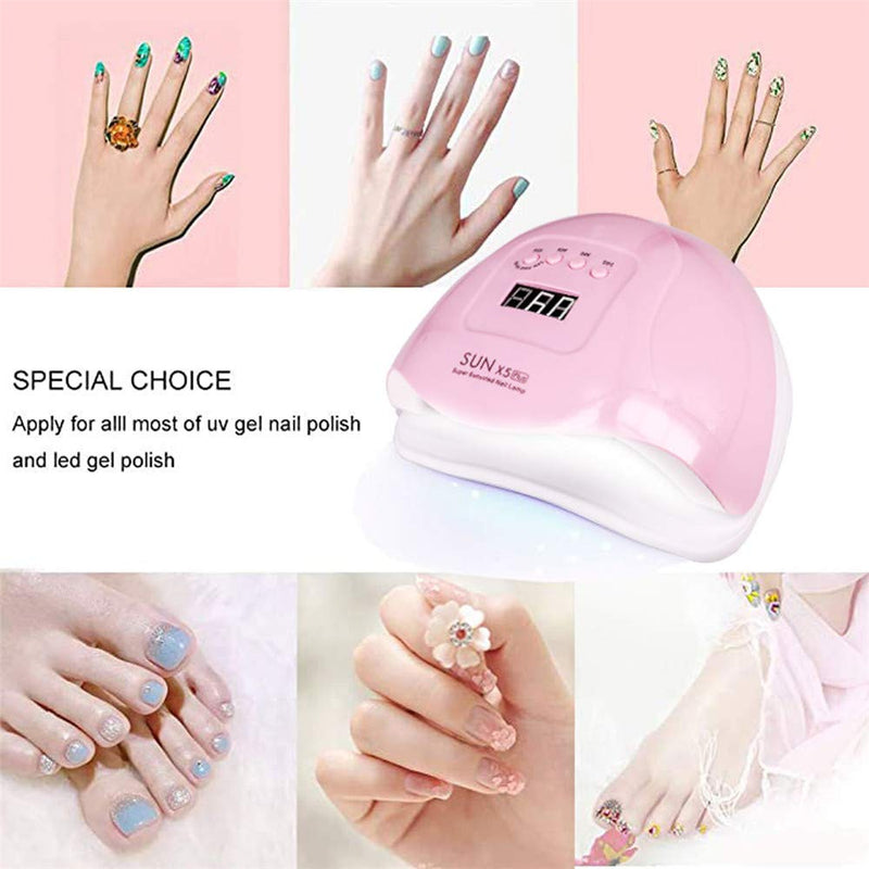 UV Gel Nail Lamp,80W Nail Dryer LED UV Light for Gel Polish-4 Timers Professional Nail Art Accessories,Curing Gel Toe Nails,Pink - BeesActive Australia