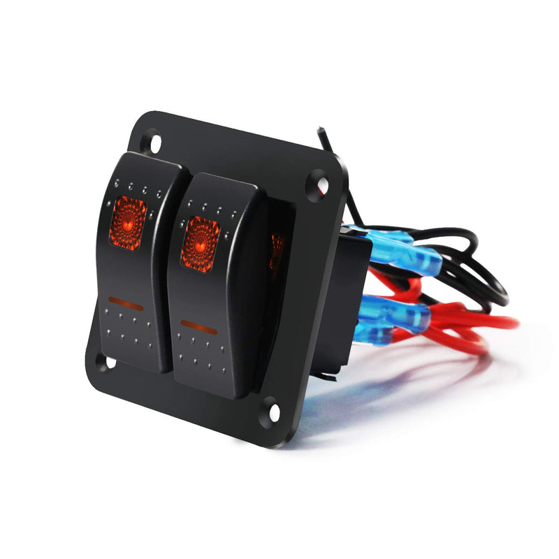 [AUSTRALIA] - FXC Rocker Switch Aluminum Panel 2 Gang Toggle Switches Dash 5 Pin ON/Off 2 LED Backlit for Boat Car Marine 