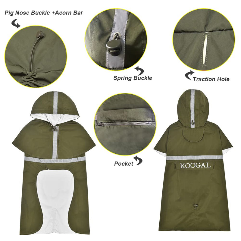KOOGAL Pet Large Dog Raincoat Apparel Poncho Waterproof for Medium Large Sized for Dog Raincoat Clothes Jacket 4XL Green - BeesActive Australia