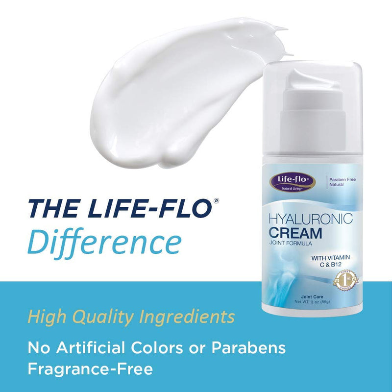 Life-Flo Hyaluronic Cream Joint Formula | HA Cream With MSM & Glucosamine | Helps Soothe & Refresh Joints & Revitalize Skin | Fragrance-Free | 3oz - BeesActive Australia