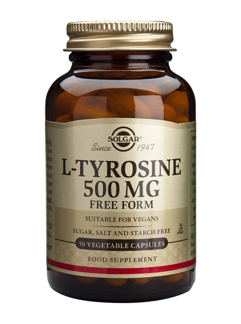 Solgar L-Tyrosine 500mg - Amino Acid - Blood & Nervous System Tissues - Vegan - 50 Vegetable Capsules - BeesActive Australia