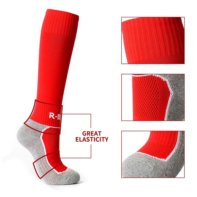 5 Pairs Kids Soccer Socks Boys Girls High Tube Long Knee Athletic Football Socks (4-18 Years) color mess Orange + Dark Green + Red + Purple + Blue Medium - BeesActive Australia