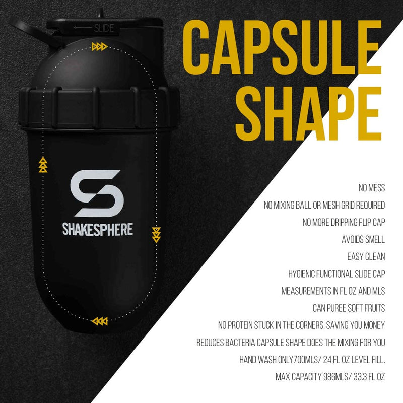 SHAKESPHERE Tumbler VIEW: Protein Shaker Bottle with Side Window, 24oz ● Capsule Shape Mixing ● Easy Clean Up ● No Blending Ball Needed ● BPA Free ● Mix & Drink Shakes, Smoothies, More (Gun Metal) Gun Metal - Clear Window - BeesActive Australia