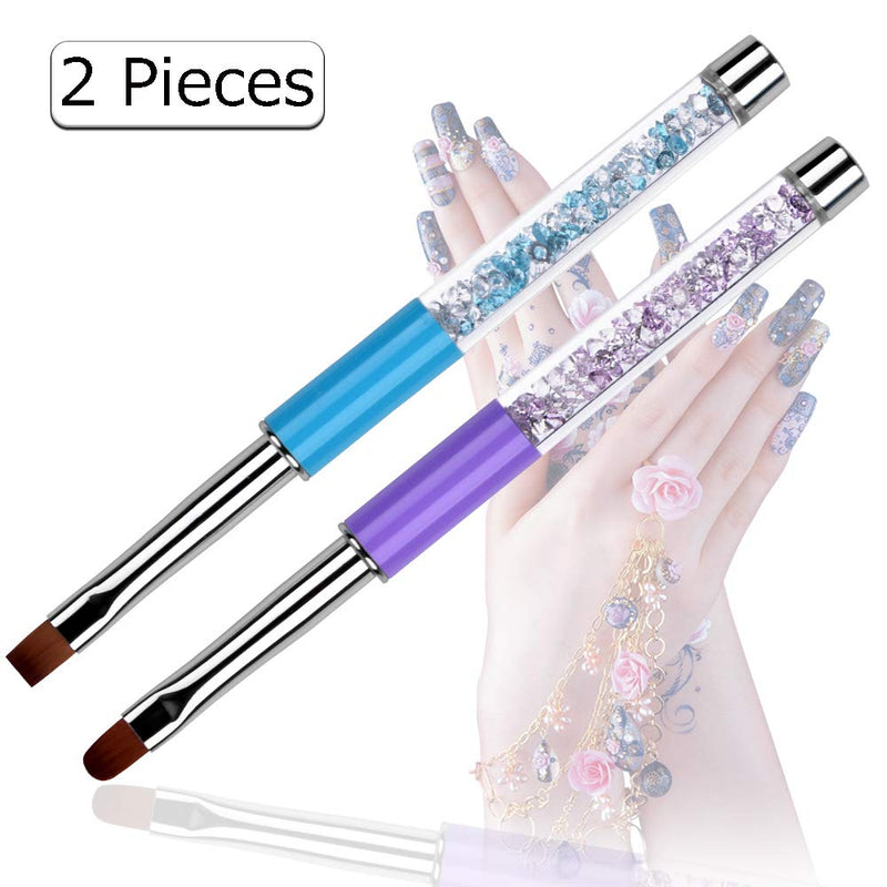 Ycyan 2Pcs Oval & Flat UV Gel Nail Brush Set Rhinestone Handle Professional Nail Art Design Brushes Multi-colored - BeesActive Australia