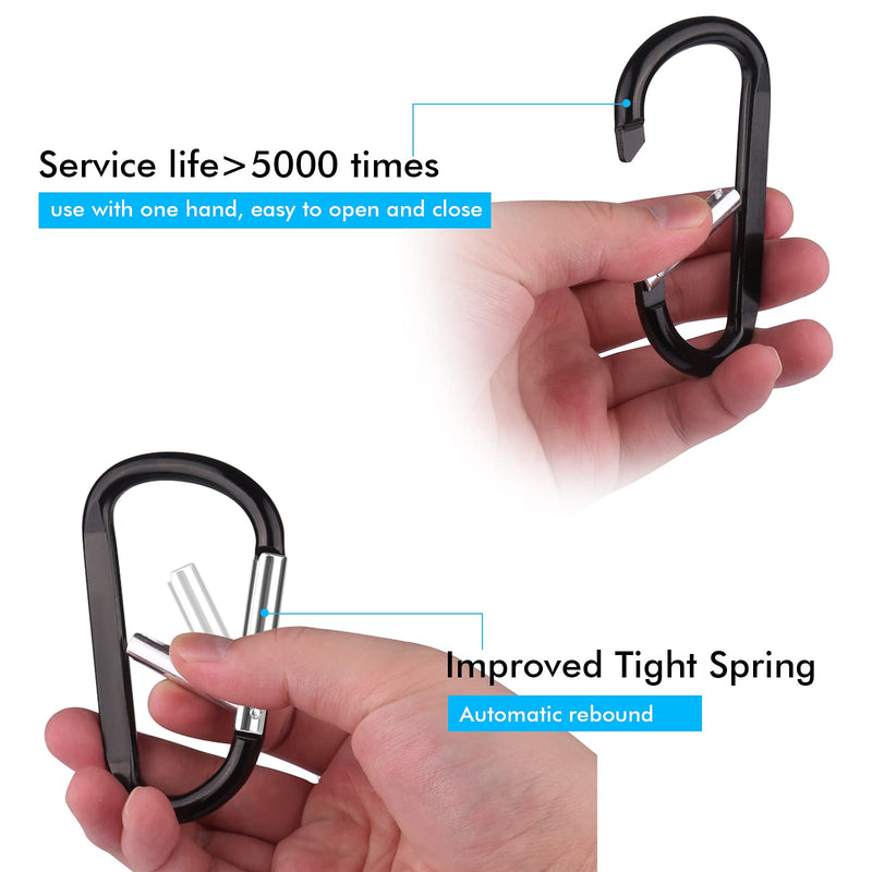 6PCS Carabiner Caribeaner Clip,3" Large Aluminum D Ring Shape Carabeaner with 6PCS Keyring Keychain Hook - BeesActive Australia