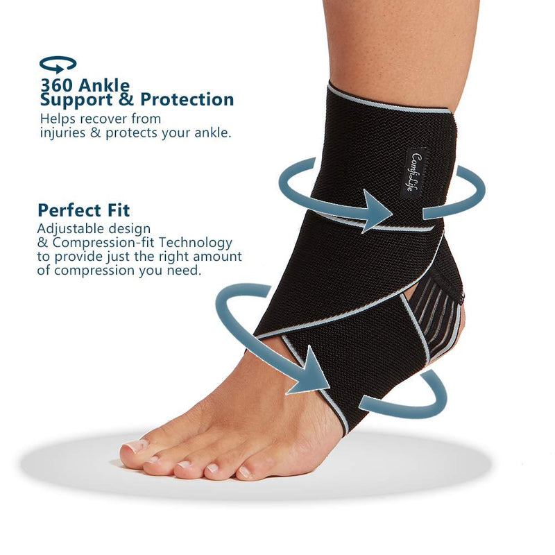 ComfiLife Ankle Brace for Men & Women – Adjustable Compression Ankle Support Wrap – Perfect Ankle Sleeve for Plantar Fasciitis, Achilles Tendon, Minor Sprains, Sports – Breathable, One Size Fits All Standard Black - BeesActive Australia