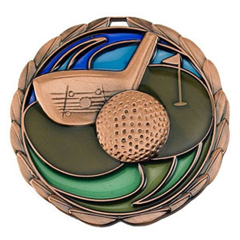 Decade Awards Golf Color Medal - 2.5 Inch Wide Tournament Medallion with Stars and Stripes American Flag V Neck Ribbon BRONZE - BeesActive Australia