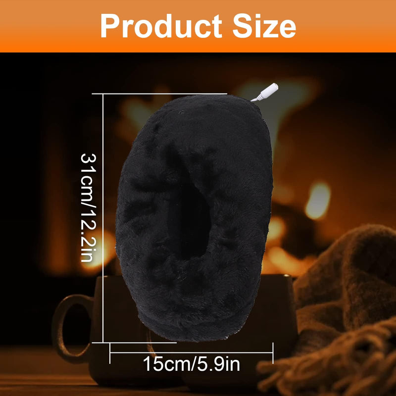Heated Slippers, USB Electric Heating Shoes Foot Warmer Men Women Washable Outdoor Soft Plush Electric Heated Slippers for Foot Warming Black - BeesActive Australia