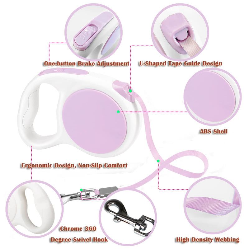 LFCXHTY Retractable Dog Leash, 10 Ft/16 Ft Durable Pets Walking Leash for Small Medium Large Dogs or Cats up to 220 LB, One Button Brake, Pause, Lock Purple - BeesActive Australia