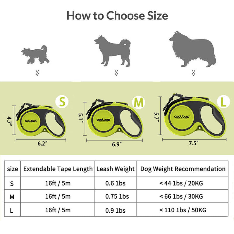 Retractable Dog Leash, 360 Degree Tangle-Free, 16ft Heavy Duty Pet Walking Leash with Anti-Slip Handle for Small/Medium/Large Dog or Cat, Strong Reflective Nylon Tape, One-Handed Brake, Pause, Lock Green - BeesActive Australia