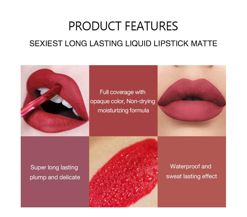 GL-Turelifes 6 Pcs Matte Lipsticks kit, Velvety Liquid Lipstick set Waterproof Long Lasting Lip Gloss Smoothing Non-stick Cup Sexy Colors Lip Glaze with Gift Box (Set 2) - BeesActive Australia