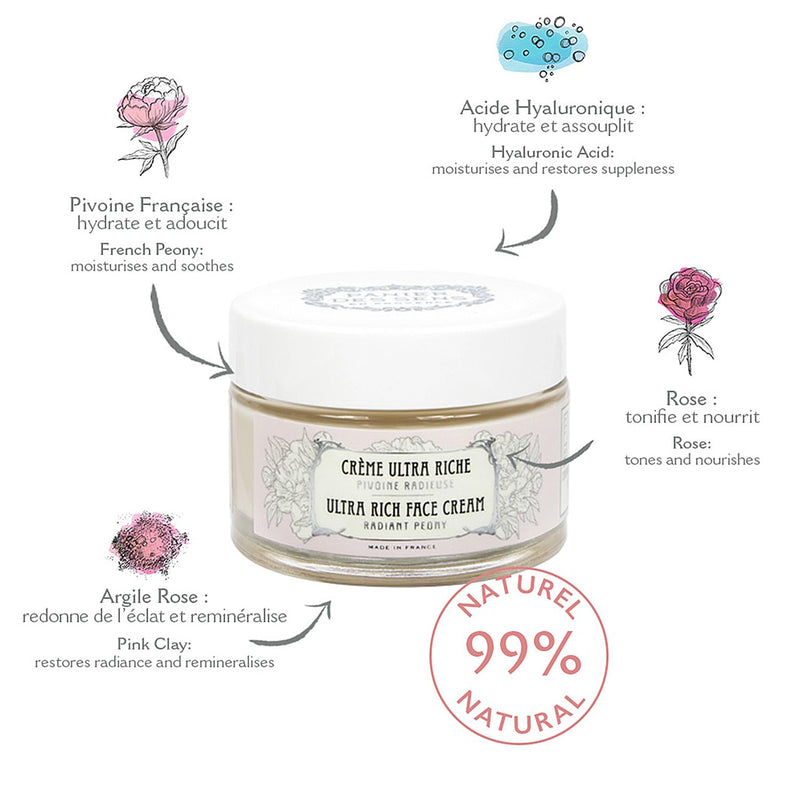 Panier des Sens Ultra rich face moisturizer with Hyaluronic Acid, Radiant Peony facial skin care products - Made in France 99% natural - 1.69 Floz/ 50ml Ultra Rich Face Cream - BeesActive Australia
