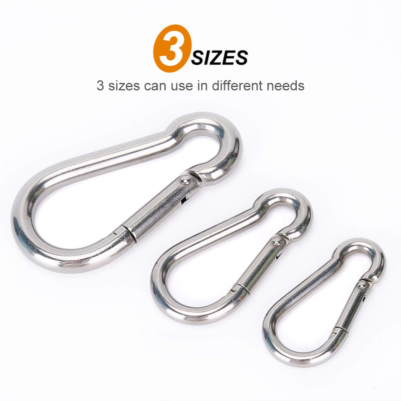6PCS Spring Snap Hooks Carabiner- 304 Premium Stainless Steel Heavy Duty Carabiner Clips Assorted Sizes (2, 2.36, 3.15 inch) for Camping, Fishing, Hiking, Traveling, Backpack, Keychain; Silver - BeesActive Australia