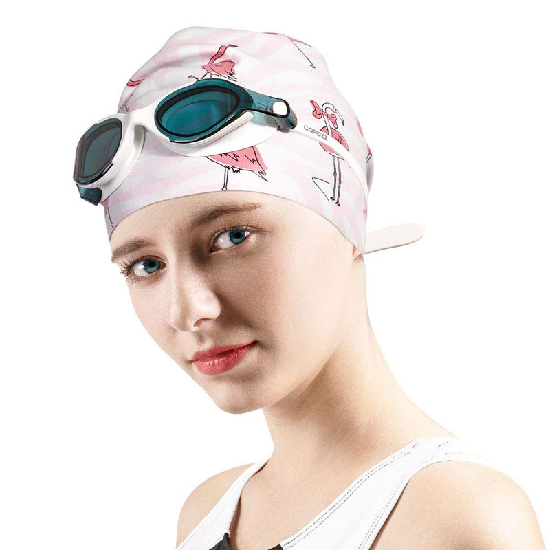 COPOZZ Swim Cap for Ladies, Upgraded Silicone Swimming Caps for Women Waterproof Soft Silicone Swimming Caps Cover Ears for Any Water Sports Pink Flamingo - BeesActive Australia
