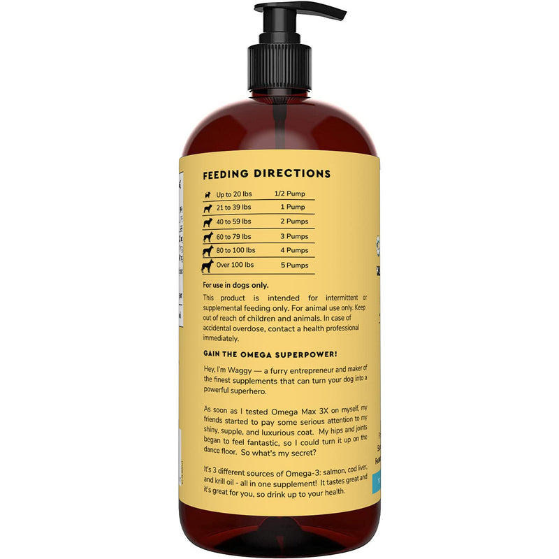Wonder Paws Fish Oil For Dogs - Omega 3 For Dogs From Alaskan Salmon, Cod & Krill Oil - EPA DHA Fatty Acids - Less Shedding & Itching - Skin, Joint, Immune & Heart Health - 16 oz Pet Liquid Supplement - BeesActive Australia