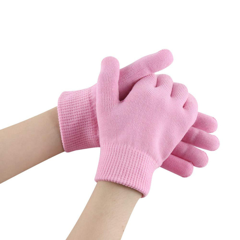 2Pairs Women Men Moisturizing Gel Gloves for Soften Cracked Skin Soft Cotton Spa Moisturizing Gloves Hand Mask Care Treatment (Pink) Pink - BeesActive Australia