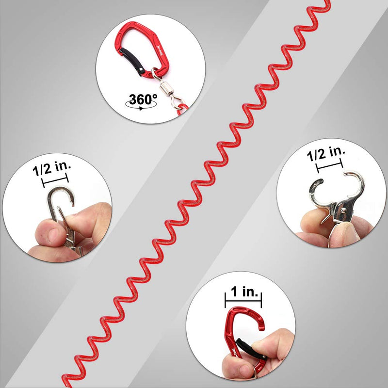 HERCULES M4 Heavy Duty Fishing Lanyard, Coiled Lanyard for Fishing, Rods, Pliers, Boating, Paddles, Kayak Pack of 2 Red (17.7" Plus, 5.9") - BeesActive Australia