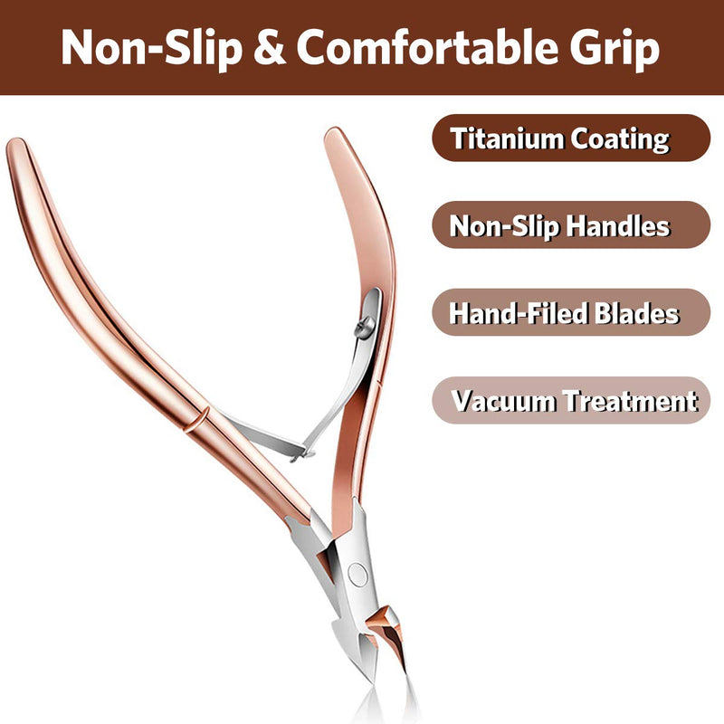 Cuticle Trimmer with Cuticle Pusher, Stainless Steel Nail Cuticle Cutter Remover Nipper Scissors Triangle Peeler Scraper, Durable Dead Skin Clippers Manicure Pedicure Tools Kit for Fingernail Toenails - BeesActive Australia