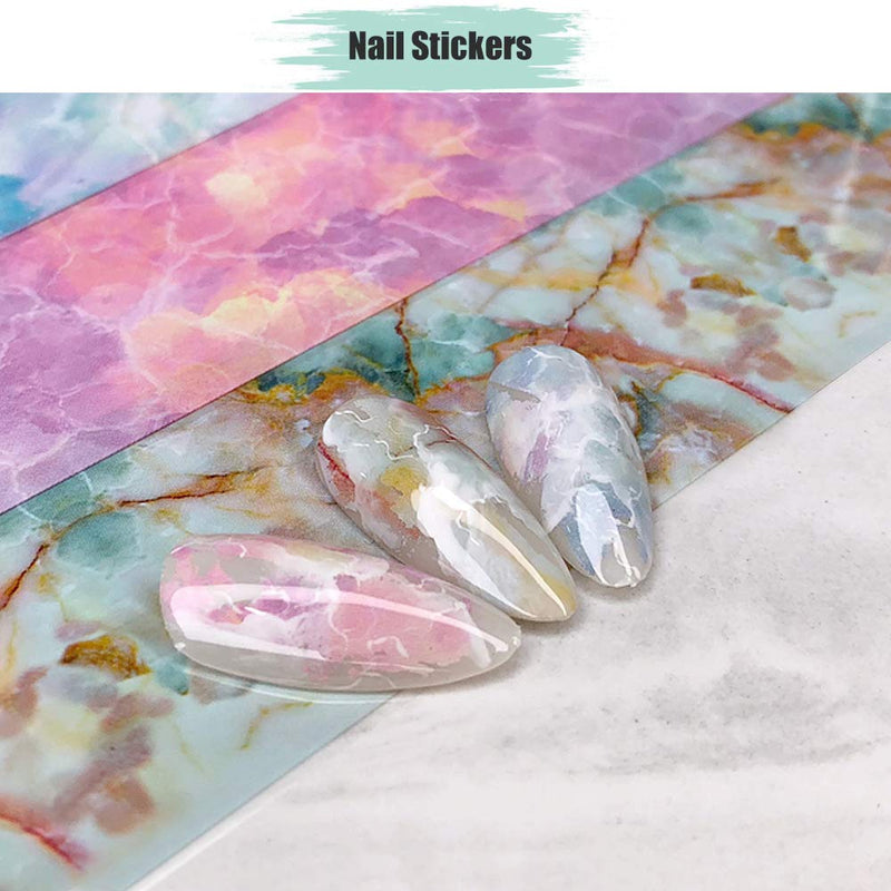 Nail Foil Transfer Sticker, 10 Sheets Marble Nail Art Stickers Nail Foil Adhesive Decals Nail Transfer Stickers Nail Art DIY Decoration Kit (4x100cm) - BeesActive Australia