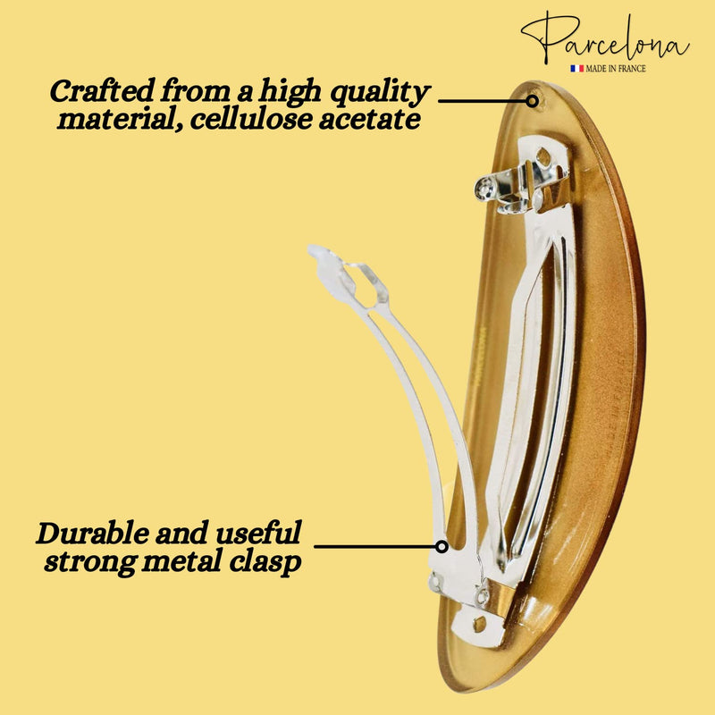 Parcelona French Oval Golden Large 4" Celluloid Automatic Hair Clip Hair Barrette for Women and Girls, Made in France Golden Yellow - BeesActive Australia