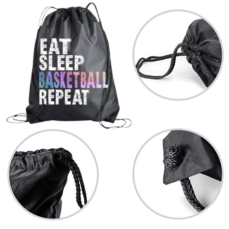 Basketball Drawstring Bag for Girls, Eat Sleep Basketball Repeat, Black Hoops Basketball Bag, Basketball Player Gift, Sport Pack Cinch Sack - BeesActive Australia