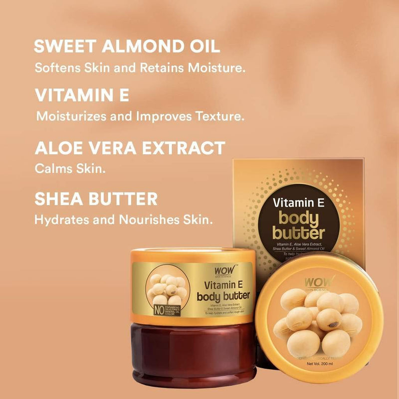 WOW Body Butter Vitamin E - Perfect Skin Hydration, Improves Skin Texture - No Parabens & Sulfates - (200ml) - BeesActive Australia