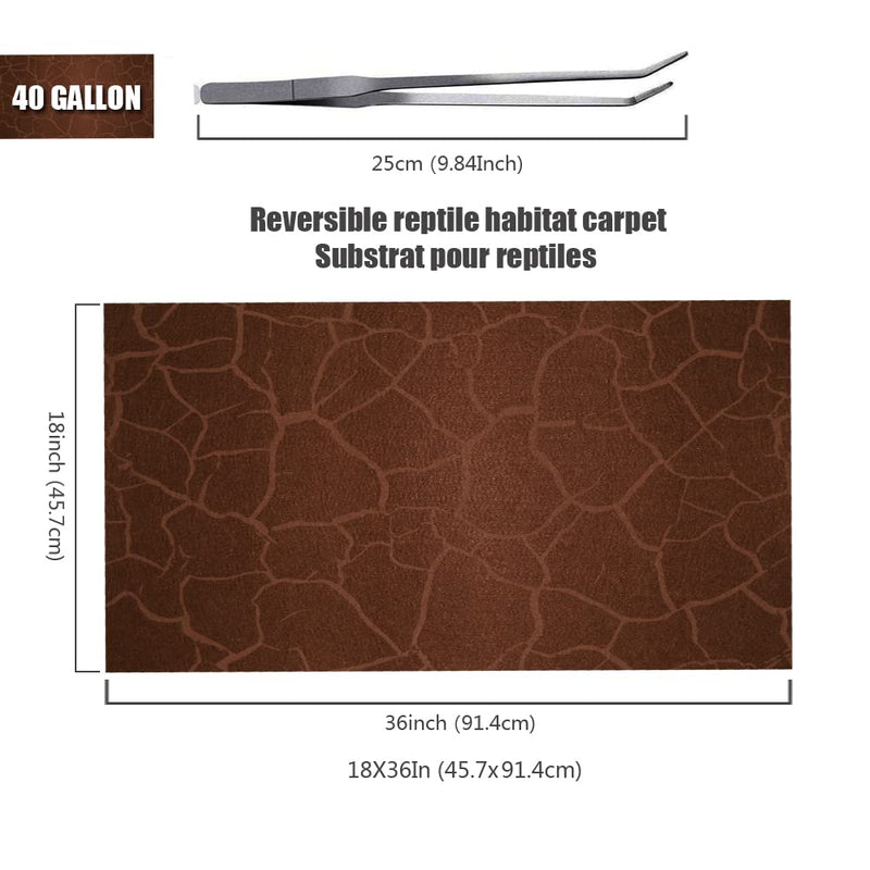 REP BUDDY 2 Pack Reptile Carpet Desert Reptile Mat & Reversible Substrate, Terrarium Liner Bedding, for Lizard,Chameleon,Gecko,Snake,Ceratophrys with Tweezers Feeding Tong 40 Gallon(36x18in) - BeesActive Australia